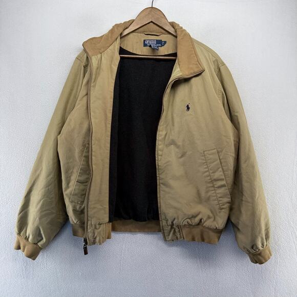 Vintage Ralph Lauren Jacket Men's Medium Brown Tan Fleece Lined Corduroy Collar - Picture 2 of 15